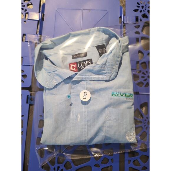 Chaps Button-Up Shirt, Men's Large Blue Plaid Short Sleeve, Easy Care River City - Picture 8 of 8